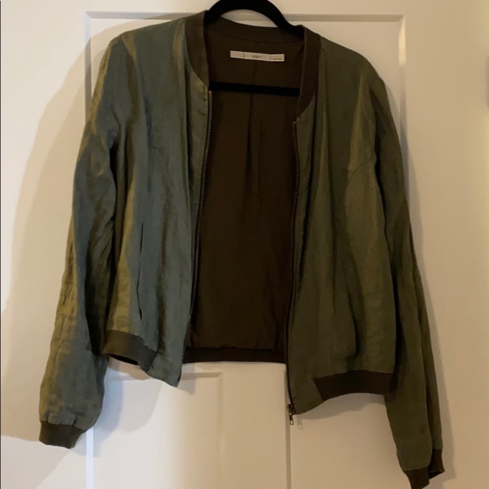 Green linen bomber jacket
